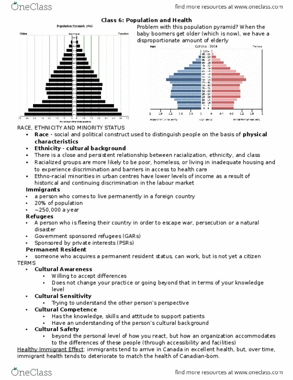 HSS 2321 Lecture Notes - Lecture 6: Aboriginal Peoples In Canada, Population Pyramid, Visible Minority thumbnail