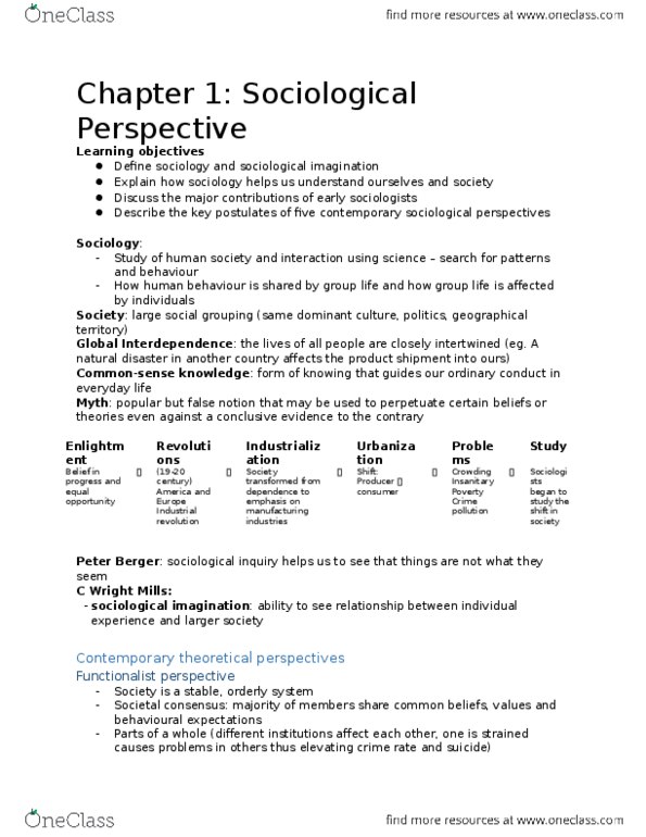 SOC 1101 Lecture Notes - Lecture 1: C. Wright Mills, Auguste Comte, Sociological Inquiry thumbnail