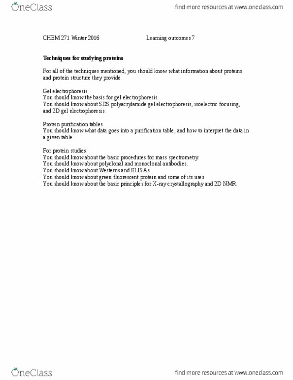 CHEM 271 Lecture Notes - Lecture 7: Polyacrylamide Gel Electrophoresis, Two-Dimensional Gel Electrophoresis, Isoelectric Focusing thumbnail