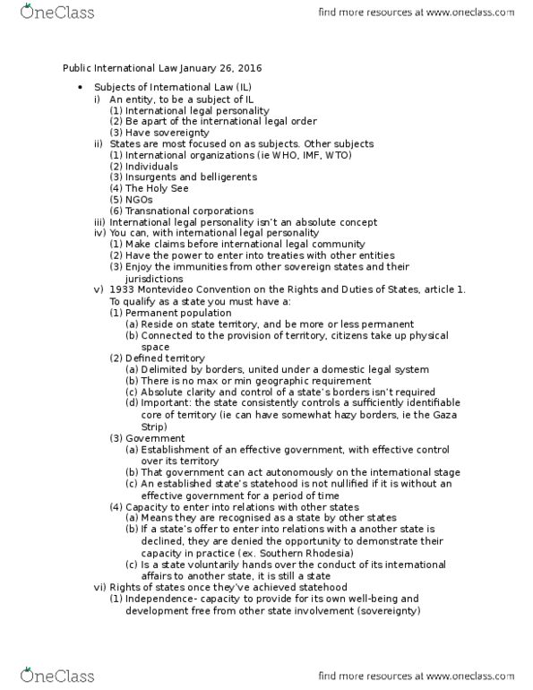 LAWS 2601 Lecture Notes - Lecture 5: Montevideo Convention, Legal Personality, Peaceful Coexistence thumbnail