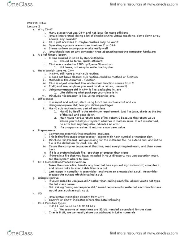 CS 2150 Lecture Notes - Lecture 2: Bjarne Stroustrup, Dennis Ritchie, Java Syntax thumbnail