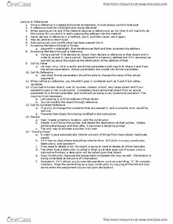 CS 2150 Lecture Notes - Lecture 6: Subroutine, Memory Address, Dangling Pointer thumbnail