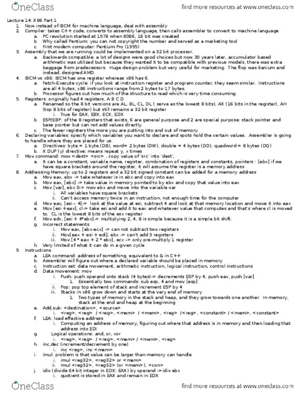 CS 2150 Lecture Notes - Lecture 14: Calling Convention, Instruction Register, Subroutine thumbnail