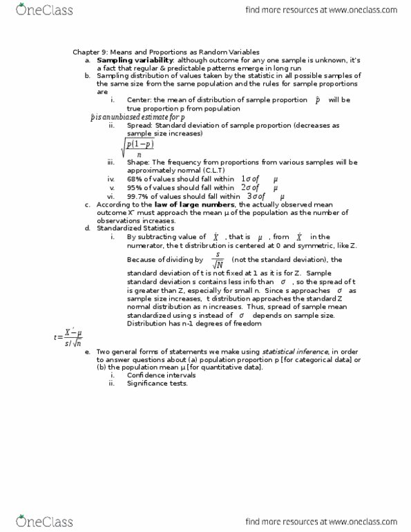 APMA 3120 Chapter Notes - Chapter 9: Sampling Distribution, Standard Deviation, Categorical Variable thumbnail