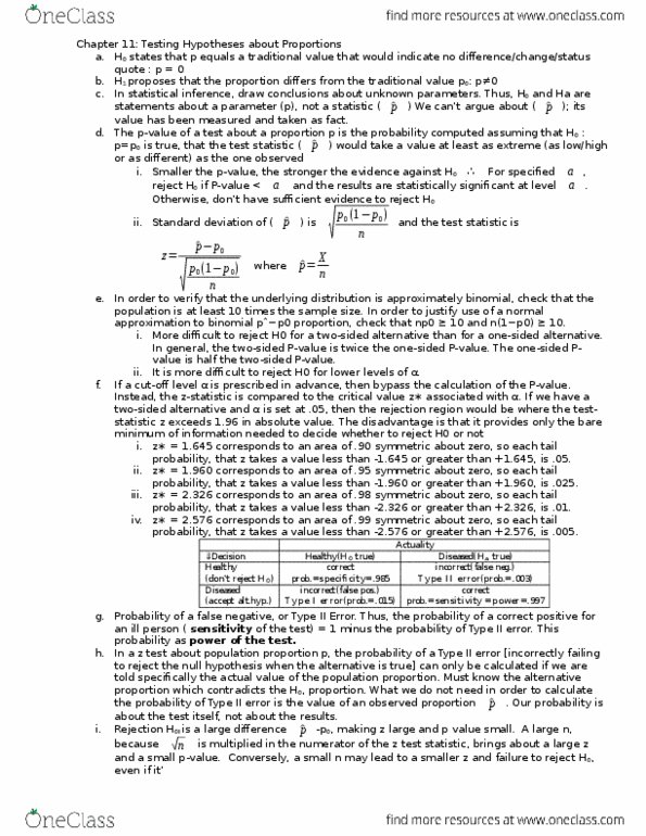 APMA 3120 Chapter Notes - Chapter 11: Null Hypothesis, Test Statistic, Statistical Inference thumbnail