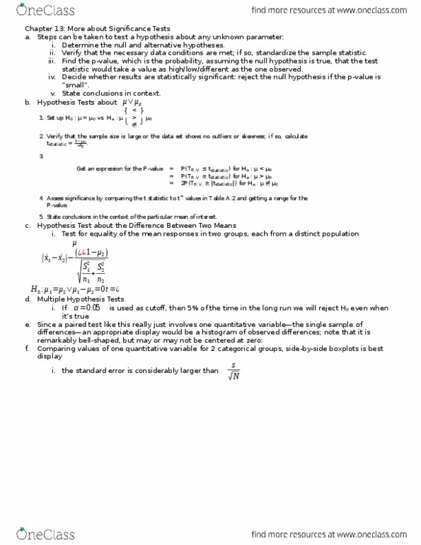 APMA 3120 Chapter Notes - Chapter 13: Null Hypothesis, Statistic, Test Statistic thumbnail