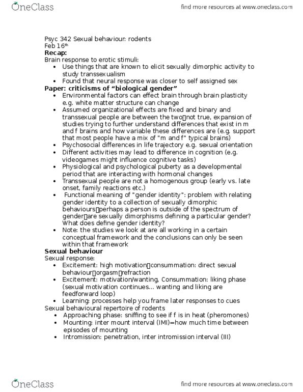 PSYC 342 Lecture Notes - Lecture 11: Aromatase Inhibitor, Aromatase, Sexual Arousal thumbnail