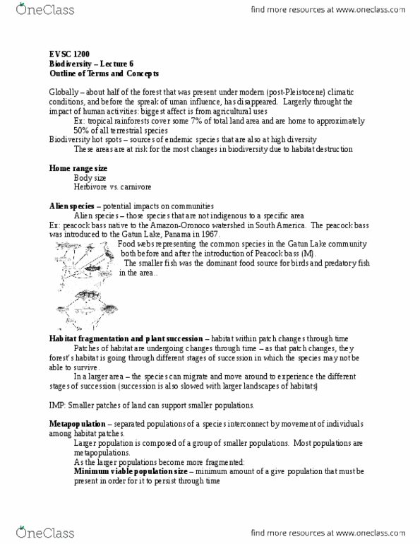 EVSC 1200 Lecture Notes - Lecture 6: Minimum Viable Population, Gatun Lake, Peacock Bass thumbnail