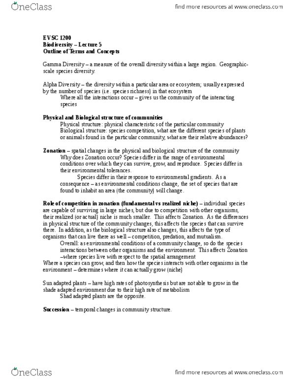 EVSC 1200 Lecture Notes - Lecture 5: Habitat Fragmentation, Species Richness, Ecotone thumbnail