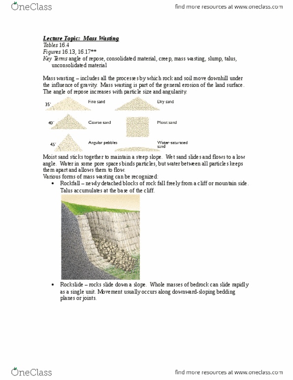 EVSC 2800 Lecture Notes - Lecture 3: Mass Wasting, Earthflow, Debris Flow thumbnail