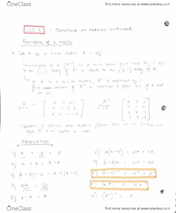 MATH 133 Lecture Notes - Lecture 9: Transpose, Iden thumbnail
