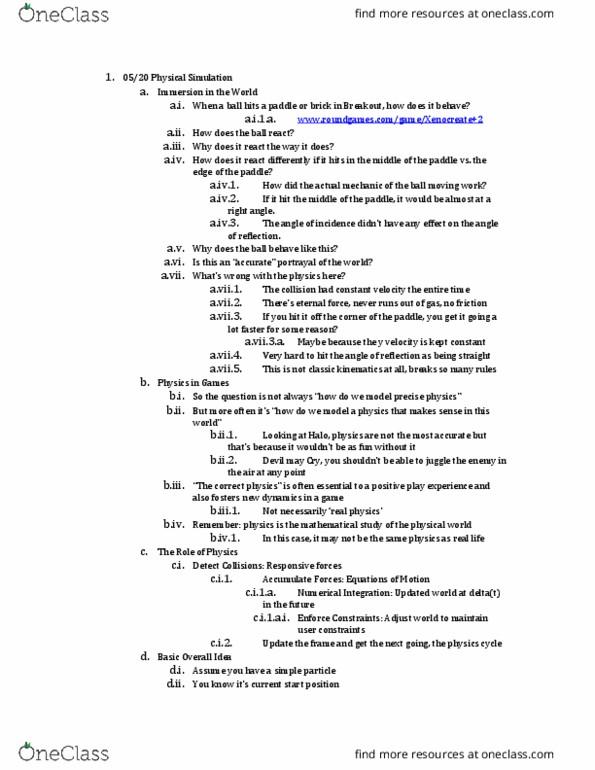 CS 4730 Lecture Notes - Lecture 4: Numerical Integration, Kinematics, Physx thumbnail