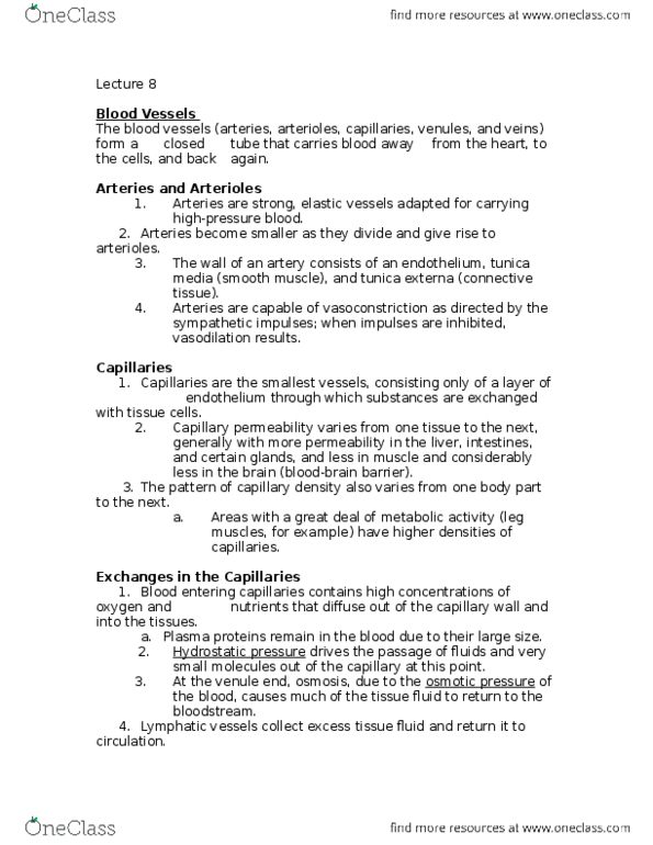 KINE 1P90 Lecture Notes - Lecture 8: Tunica Externa, Tunica Media, Lymphatic Vessel thumbnail