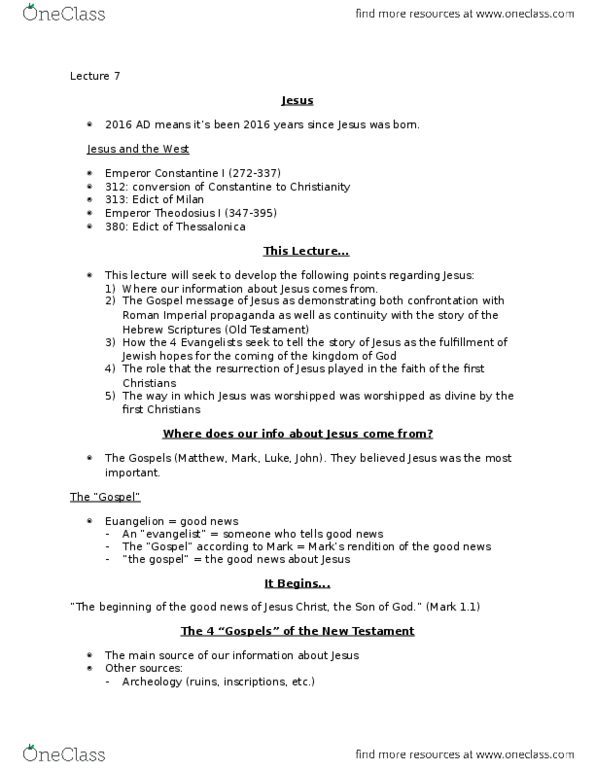 THEO 298 Lecture Notes - Lecture 7: Josephus, Roman Senate, Main Source thumbnail