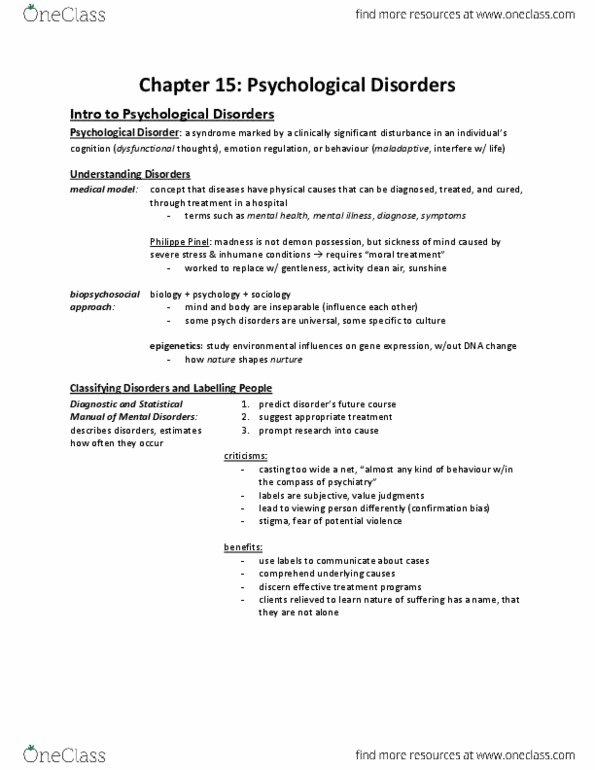 PSYC 102 Chapter Notes - Chapter 15: Generalized Anxiety Disorder, Social Anxiety Disorder, Panic Disorder thumbnail