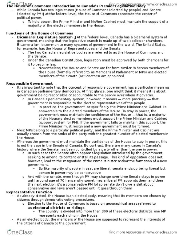 Health Sciences 3400A/B Lecture Notes - Lecture 5: Canada Elections Act, Parliamentary Procedure, Grandfather Clause thumbnail