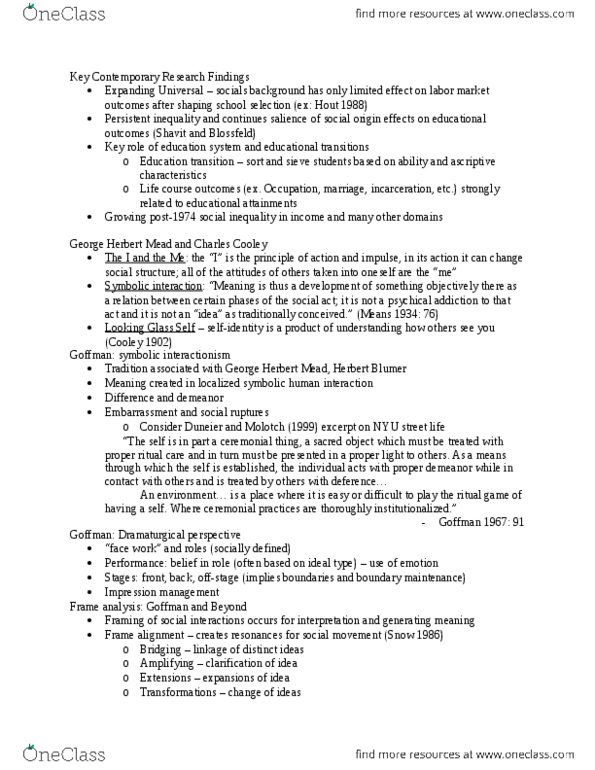 SOC-UA 1 Lecture Notes - Lecture 7: George Herbert Mead, Herbert Blumer, Shavit thumbnail
