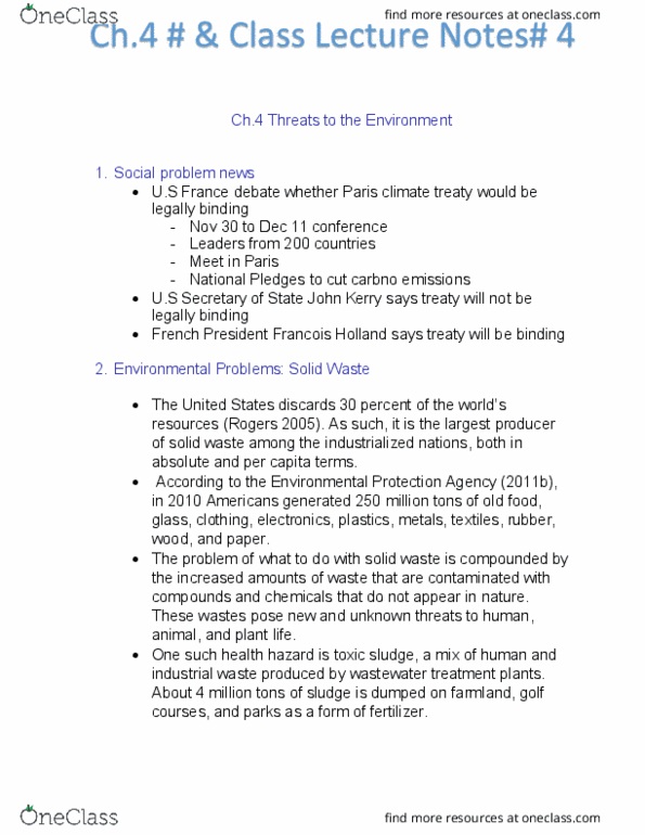 SOC 1301 Lecture Notes - Lecture 4: Nuclear Weapons Testing, Water Pollution, Waterborne Diseases thumbnail