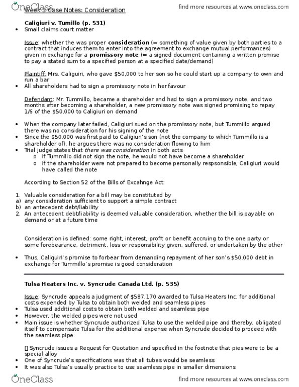 COMM 393 Lecture Notes - Lecture 3: Small Claims Court, Promissory Note, Syncrude thumbnail