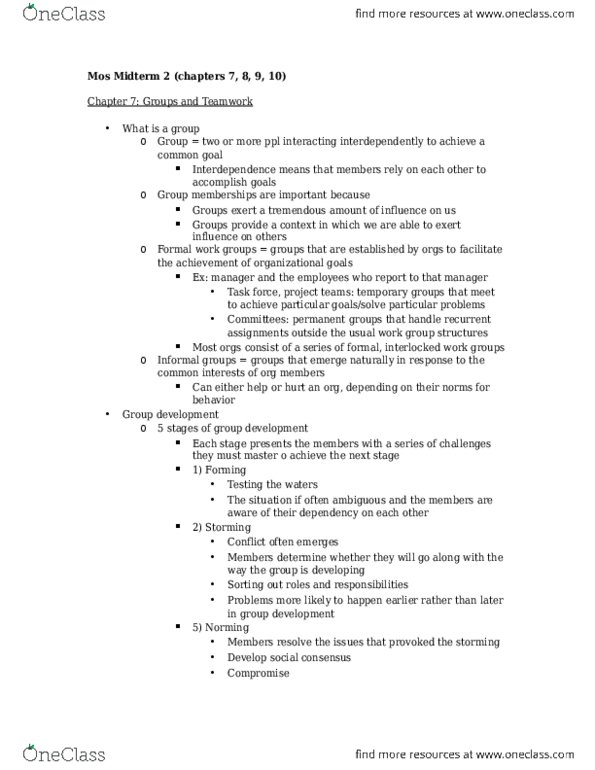 Business Administration 2295F/G Chapter Notes - Chapter 7: Group Cohesiveness, Role Conflict, Social Loafing thumbnail