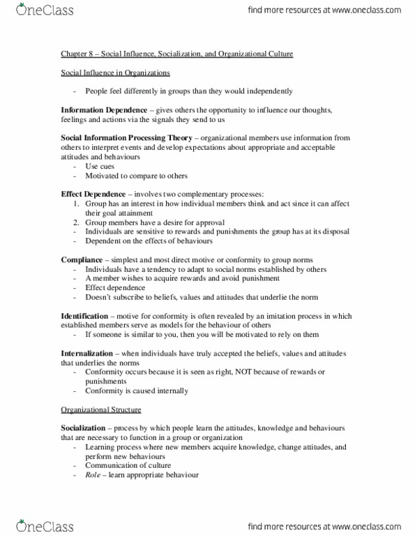 Business Administration 2295F/G Chapter Notes - Chapter 8: Job Performance, Westjet thumbnail
