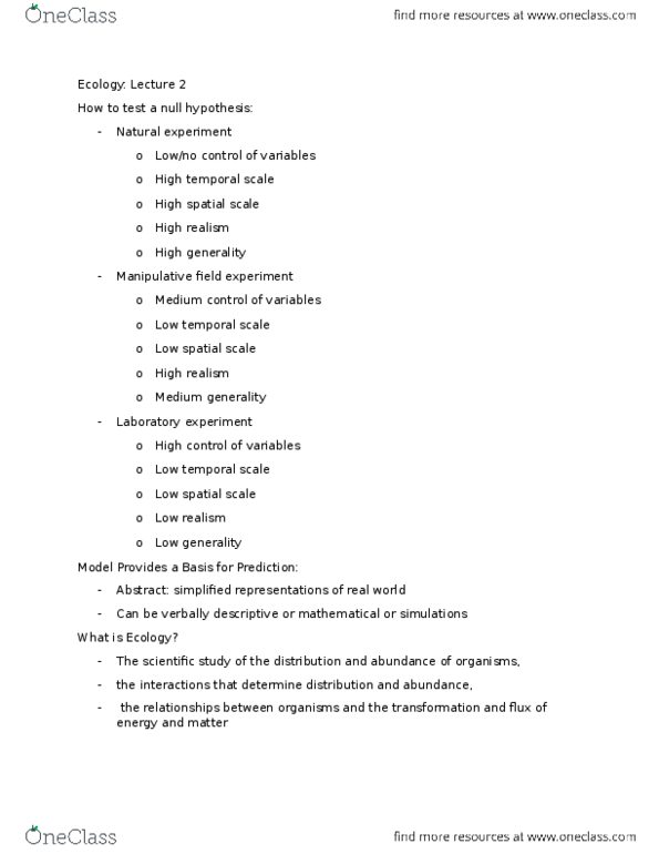 BLG 567 Lecture Notes - Lecture 2: Ecosystem Ecology, Population Ecology, Null Hypothesis thumbnail