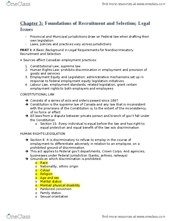 BUSI 3305U Chapter Notes - Chapter 3: Human Rights Commission, Labor Rights, Absenteeism thumbnail