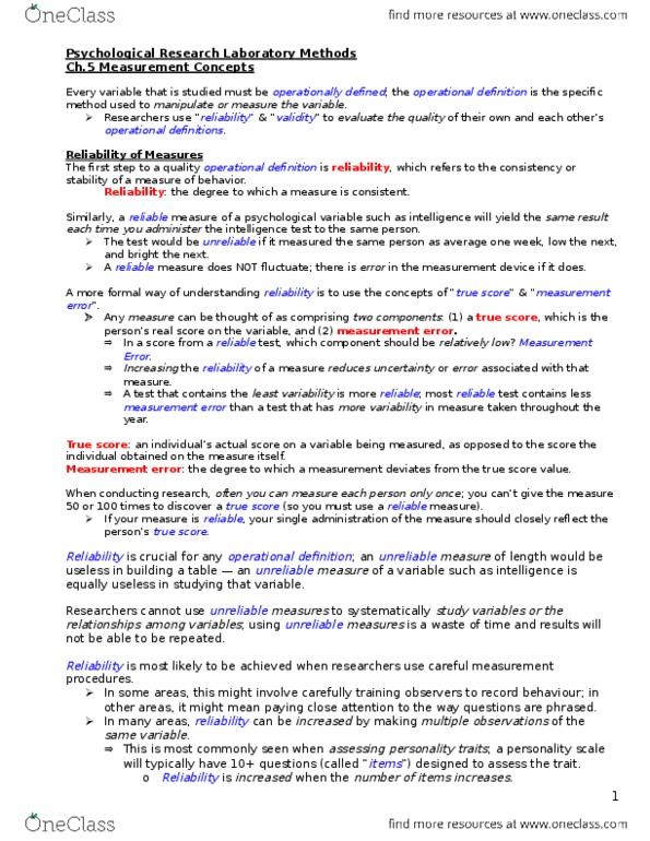 PSYB01H3 Chapter Notes - Chapter 5: Pearson Product-Moment Correlation Coefficient, Inter-Rater Reliability, Face Validity thumbnail