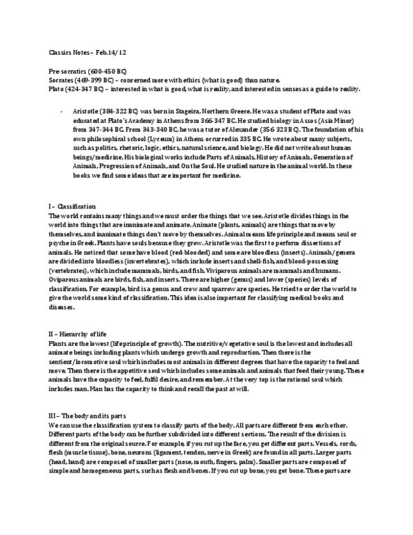 Classical Studies 2900 Lecture Notes - Teleology, Theophrastus, Techne thumbnail