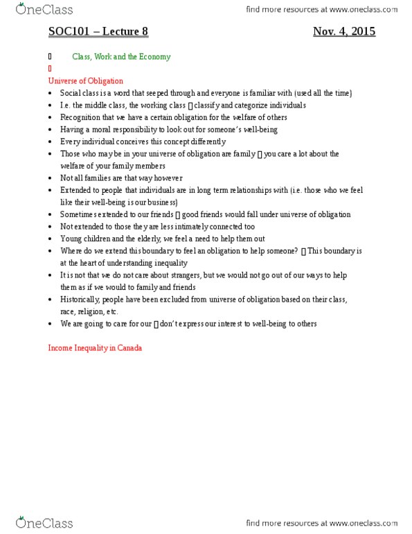 SOC101Y1 Lecture Notes - Lecture 8: Social Stratification, Structural Level, Social Capital thumbnail