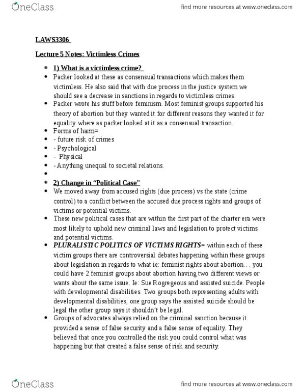 LAWS 3306 Lecture Notes - Lecture 5: Victimless Crime, Street Prostitution, Assisted Suicide thumbnail