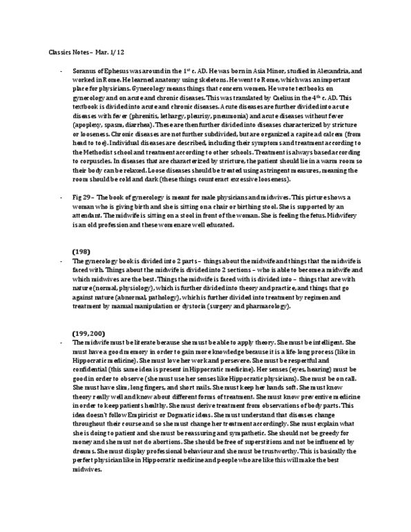 Classical Studies 2900 Lecture Notes - Empiricism, Palpation, Herophilos thumbnail