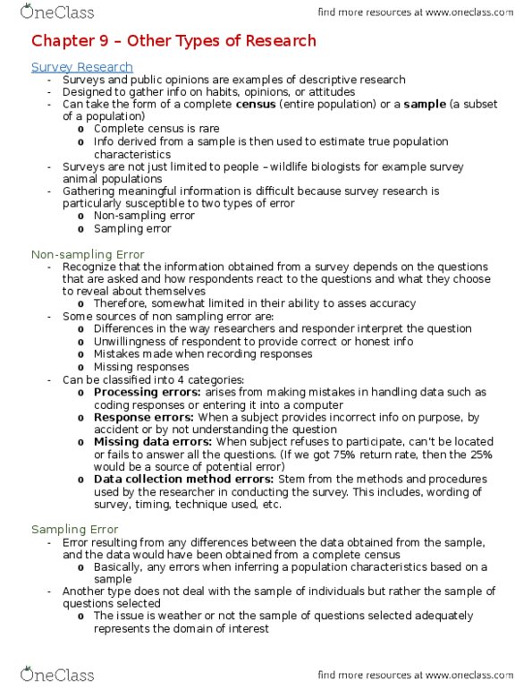 KINE 2049 Chapter Notes - Chapter 1-8: Likert Scale, Sampling Error, Missing Data thumbnail