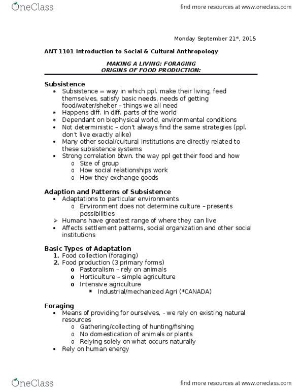 ANT 1101 Lecture Notes - Lecture 4: Rooster Teeth, Pastoralism, Ovulation thumbnail