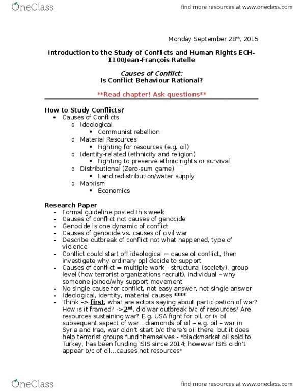 ECH 1100 Lecture Notes - Lecture 5: Syrian Civil War, Rwandan Genocide, Rationality thumbnail