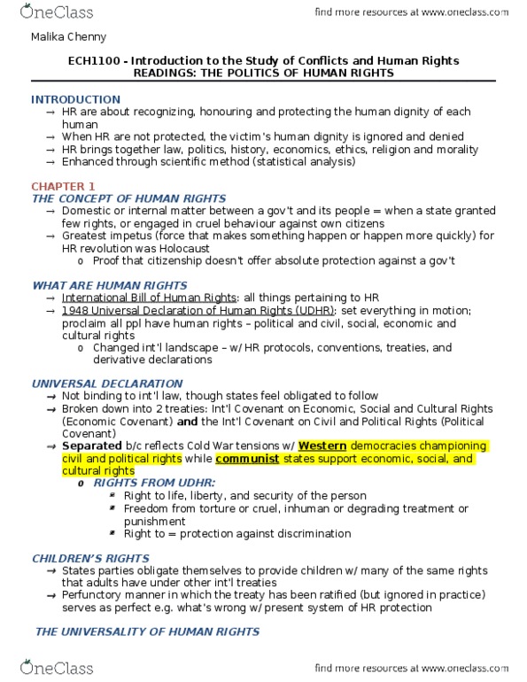 ECH 1100 Chapter Notes - Chapter 1: United Nations Convention Against Torture, Freedom From Torture, Genocide Convention thumbnail