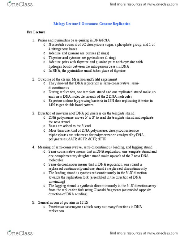 Biology 1001A Lecture Notes - Lecture 9: Okazaki Fragments, Dna Clamp, Dna Replication thumbnail