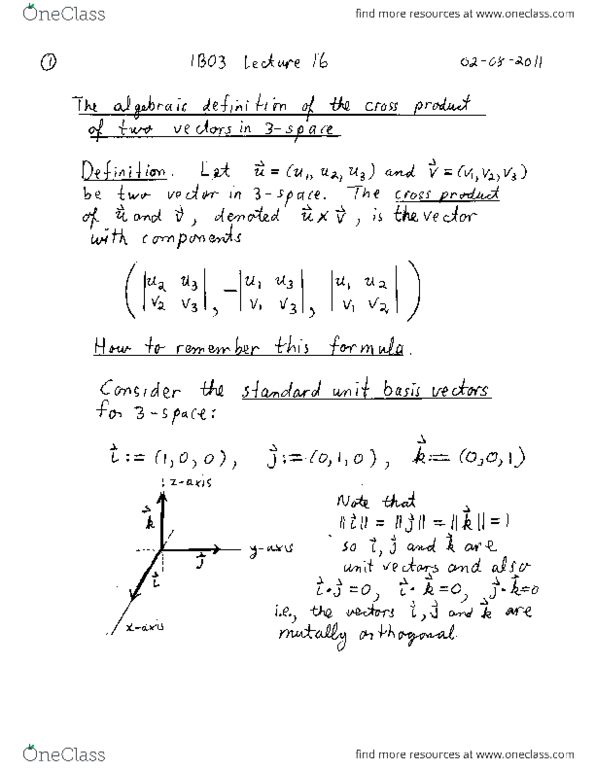 MATH 1B03 Lecture Notes - Lecture 16: Cross Product, Dic Entertainment, Joule thumbnail