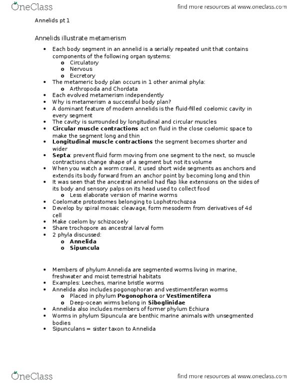 BIOL 2P92 Lecture Notes - Lecture 16: Coelom, Sipuncula, Siboglinidae thumbnail