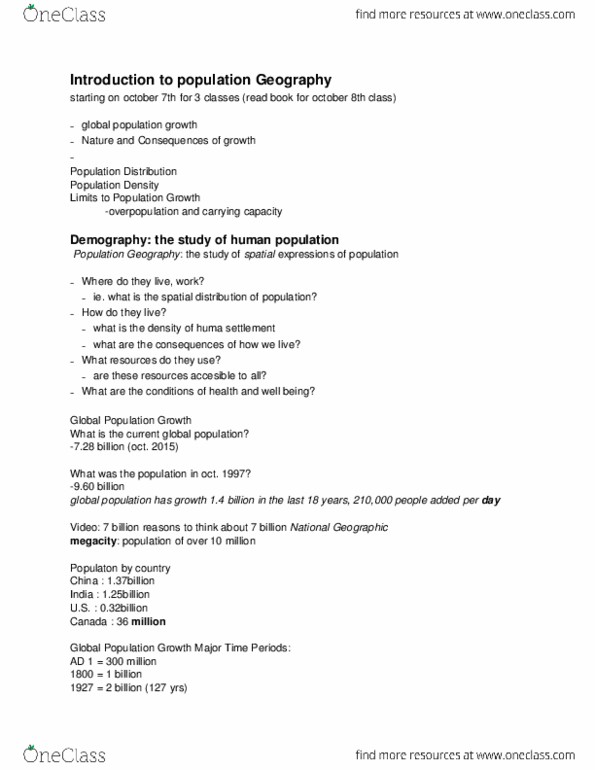 GEOG 1HB3 Lecture Notes - Lecture 9: 1, Doubling Time thumbnail