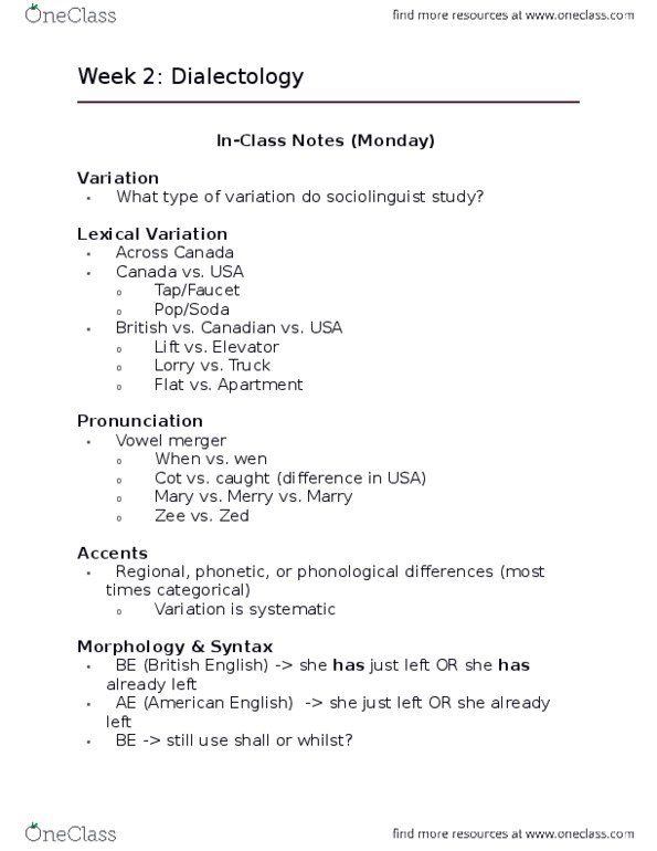 Linguistics 1028A/B Lecture Notes - Lecture 2: African American Vernacular English, Isogloss, Dialectology thumbnail