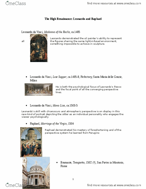 CAS AH 112 Lecture Notes - Lecture 5: Santa Maria Delle Grazie (Milan), Donato Bramante, San Pietro In Montorio thumbnail