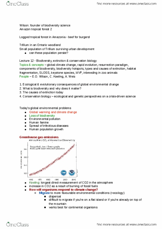 BIO120H1 Lecture Notes - Lecture 12: Phylogenetic Diversity, Conservation Biology, Proceedings Of The National Academy Of Sciences Of The United States Of America thumbnail