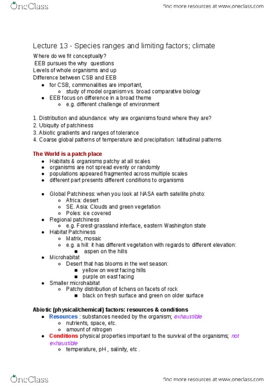 BIO120H1 Lecture Notes - Lecture 13: George Mallory, Habitat, Soil thumbnail