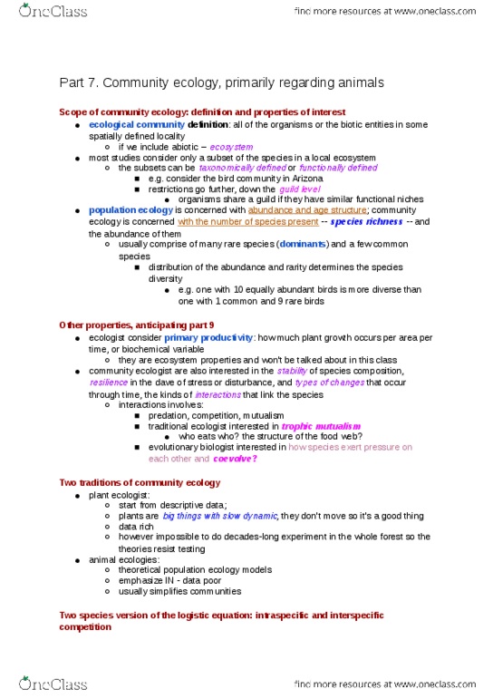 BIO120H1 Chapter Notes - Chapter 7: Niche Differentiation, Interspecific Competition, Logistic Function thumbnail