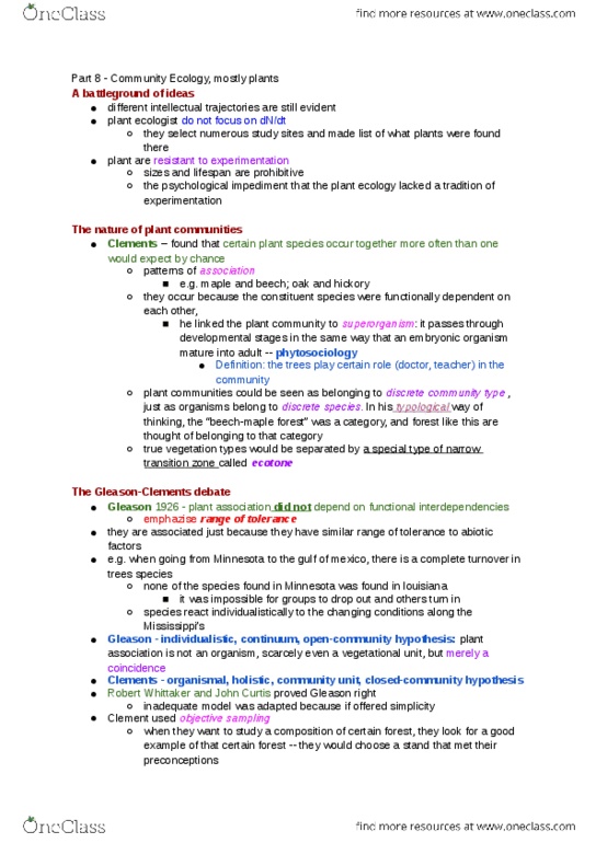 BIO120H1 Chapter Notes - Chapter 8: Plant Community, Acer Saccharum, Plant Ecology thumbnail