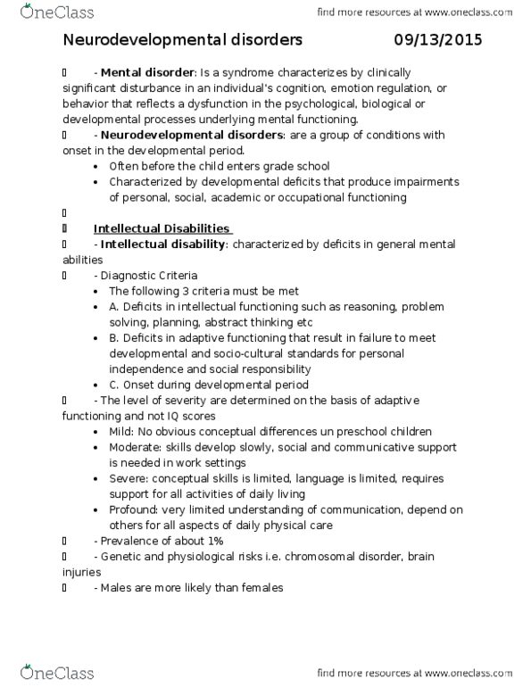 PSY 3171 Chapter Notes - Chapter 1: Autism Spectrum, Tic Disorder, Speech Sound Disorder thumbnail