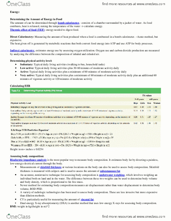 FNN 100 Chapter Notes - Chapter 1-8: Subcutaneous Tissue, Calorimeter, Body Fat Percentage thumbnail