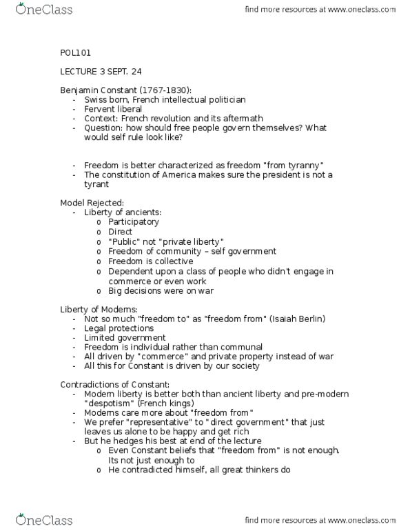 POL101Y1 Lecture Notes - Lecture 3: French Revolution, Limited Government, Tyrant thumbnail