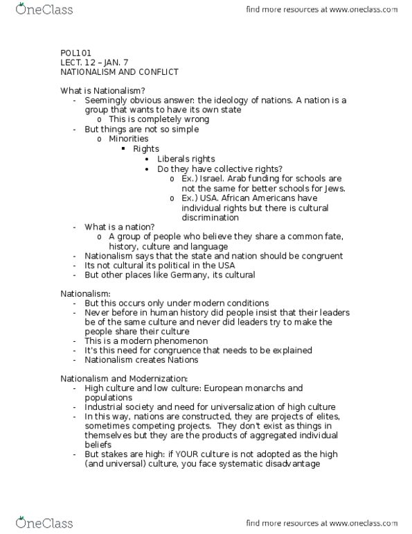 POL101Y1 Lecture Notes - Lecture 12: High Culture, Industrial Society, Communitarianism thumbnail